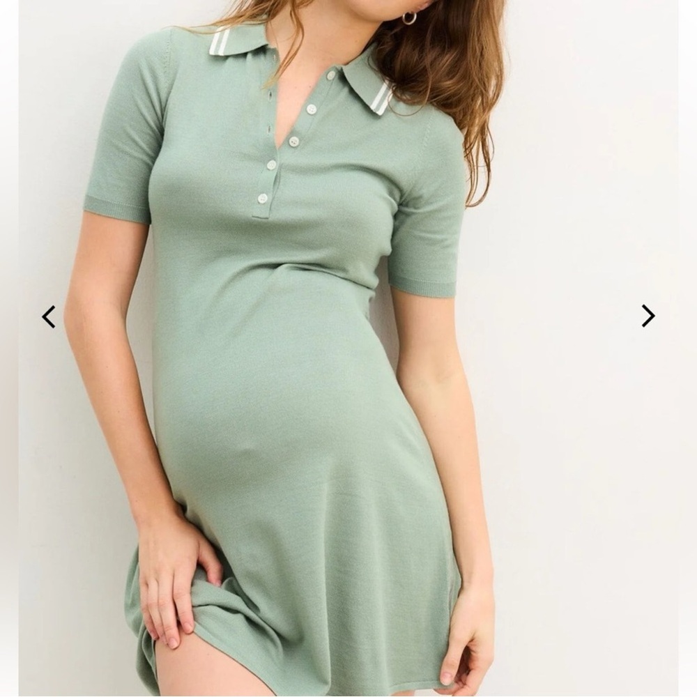 HATCH Maternity Erin Polo Mini Dress, Aloe, size 0/XS